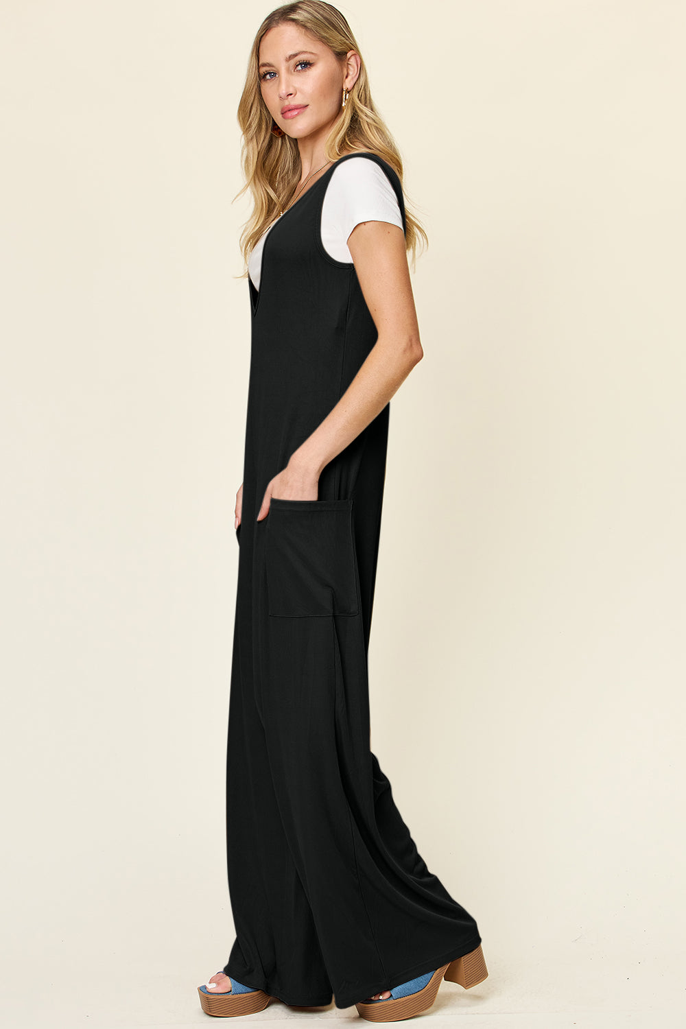 Sleeveless Wide Leg Jumpsuit with Pockets