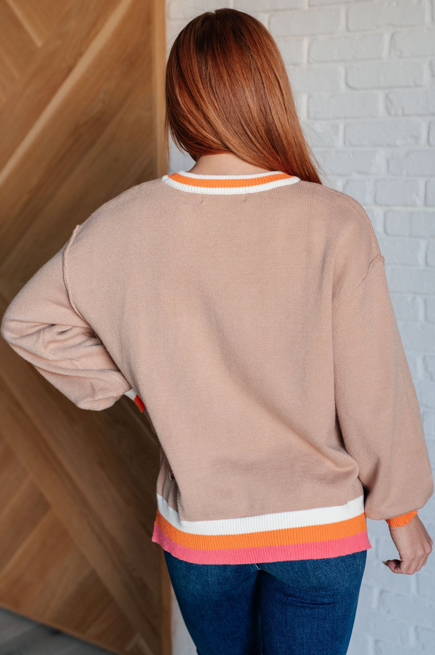 Conversational Moment Striped Trim Sweater