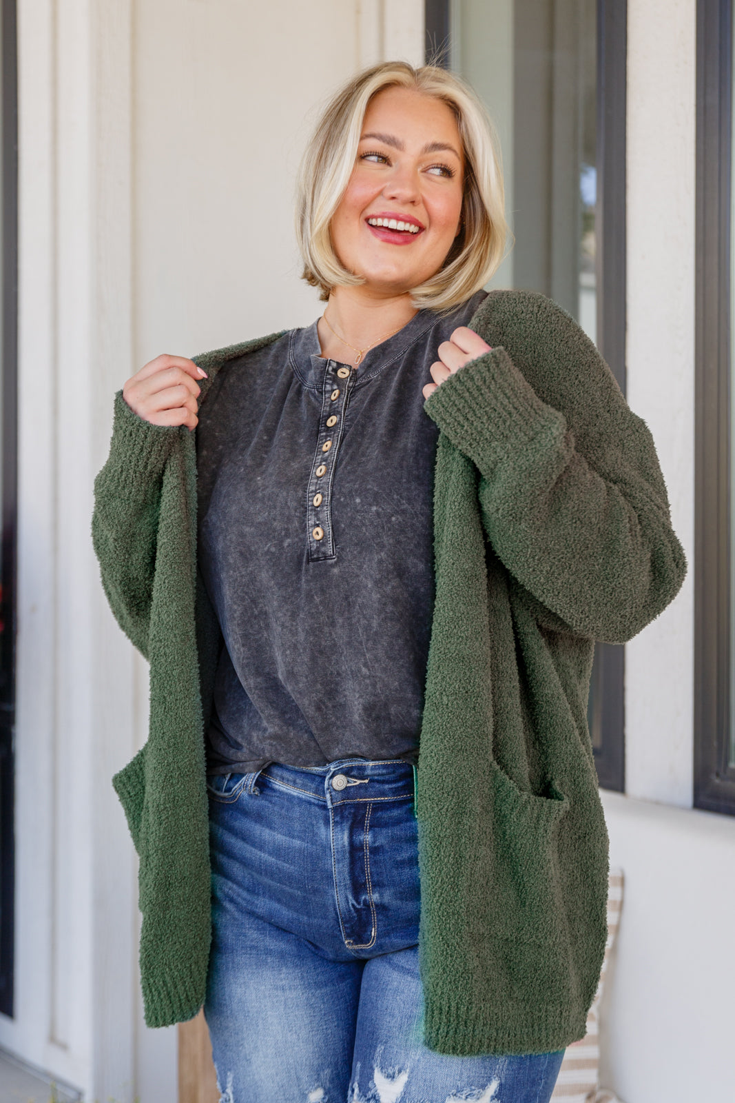 She's Alright Mineral Wash Sleeveless Henley Top