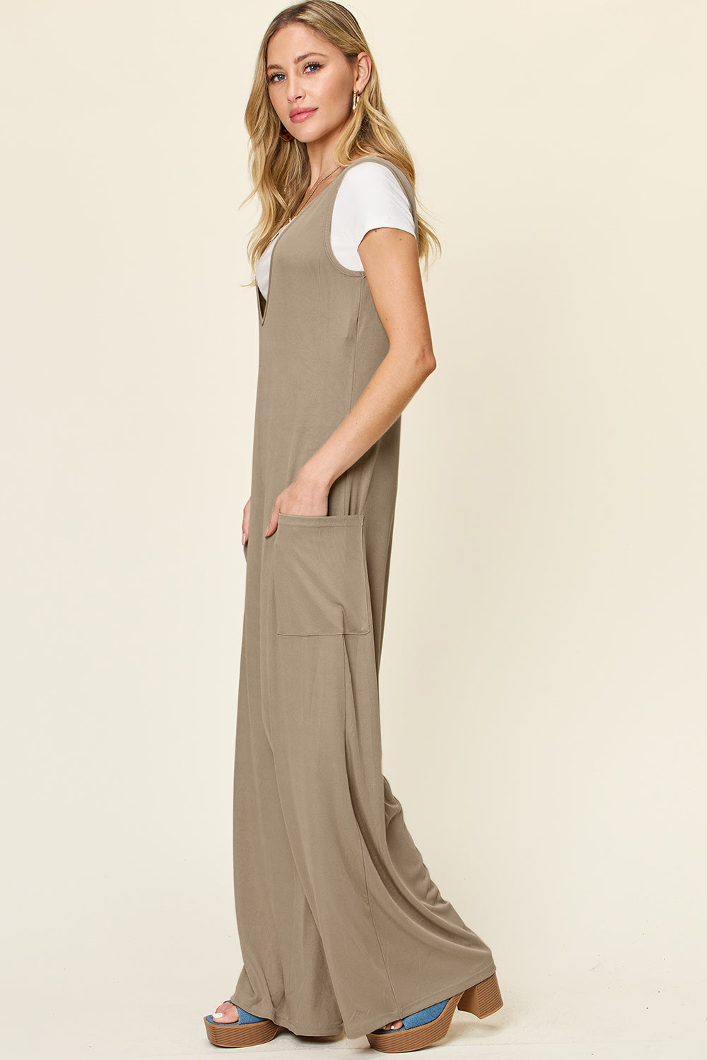 Sleeveless Wide Leg Jumpsuit with Pockets