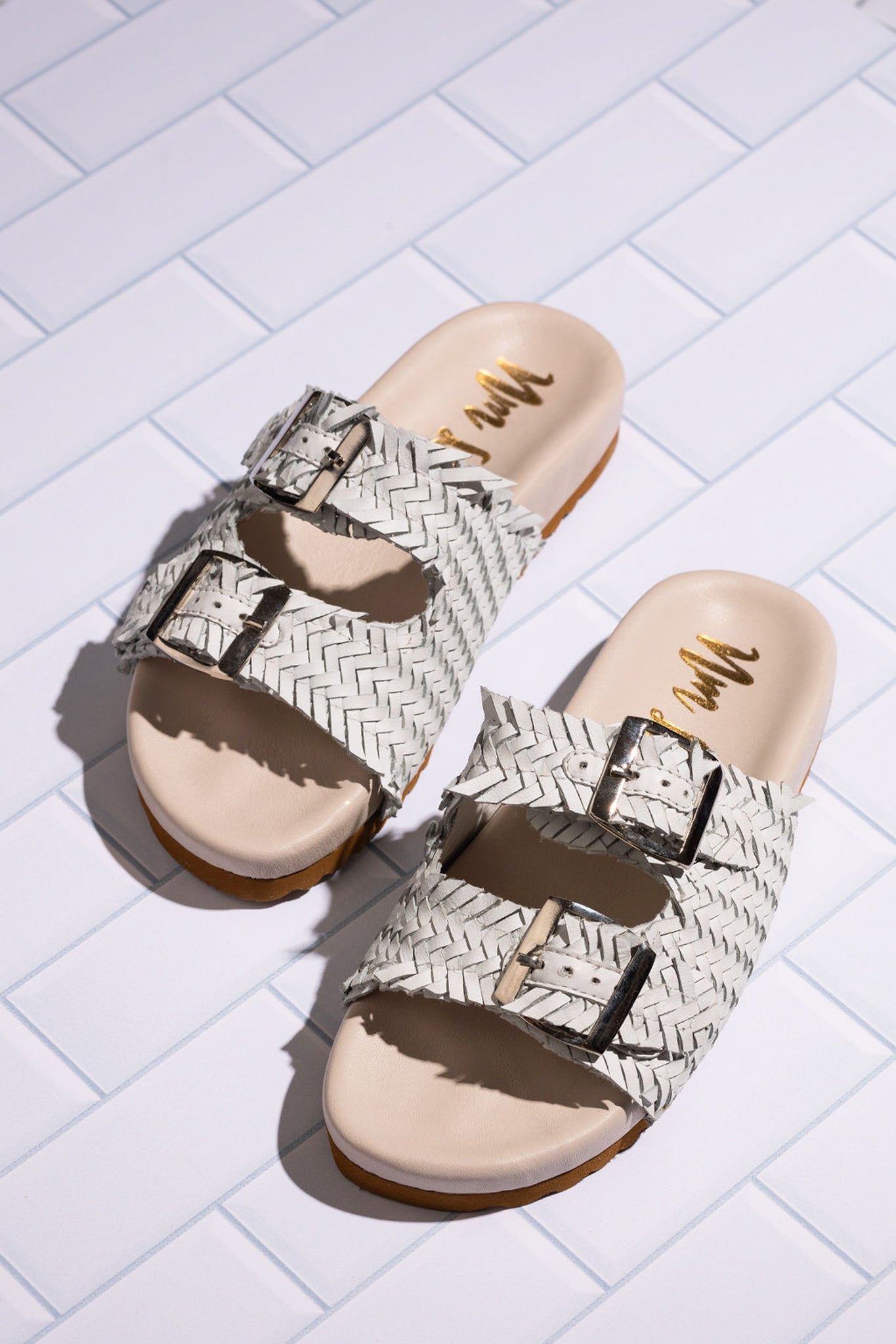 Intertwine Dual Woven Strap Slide in White