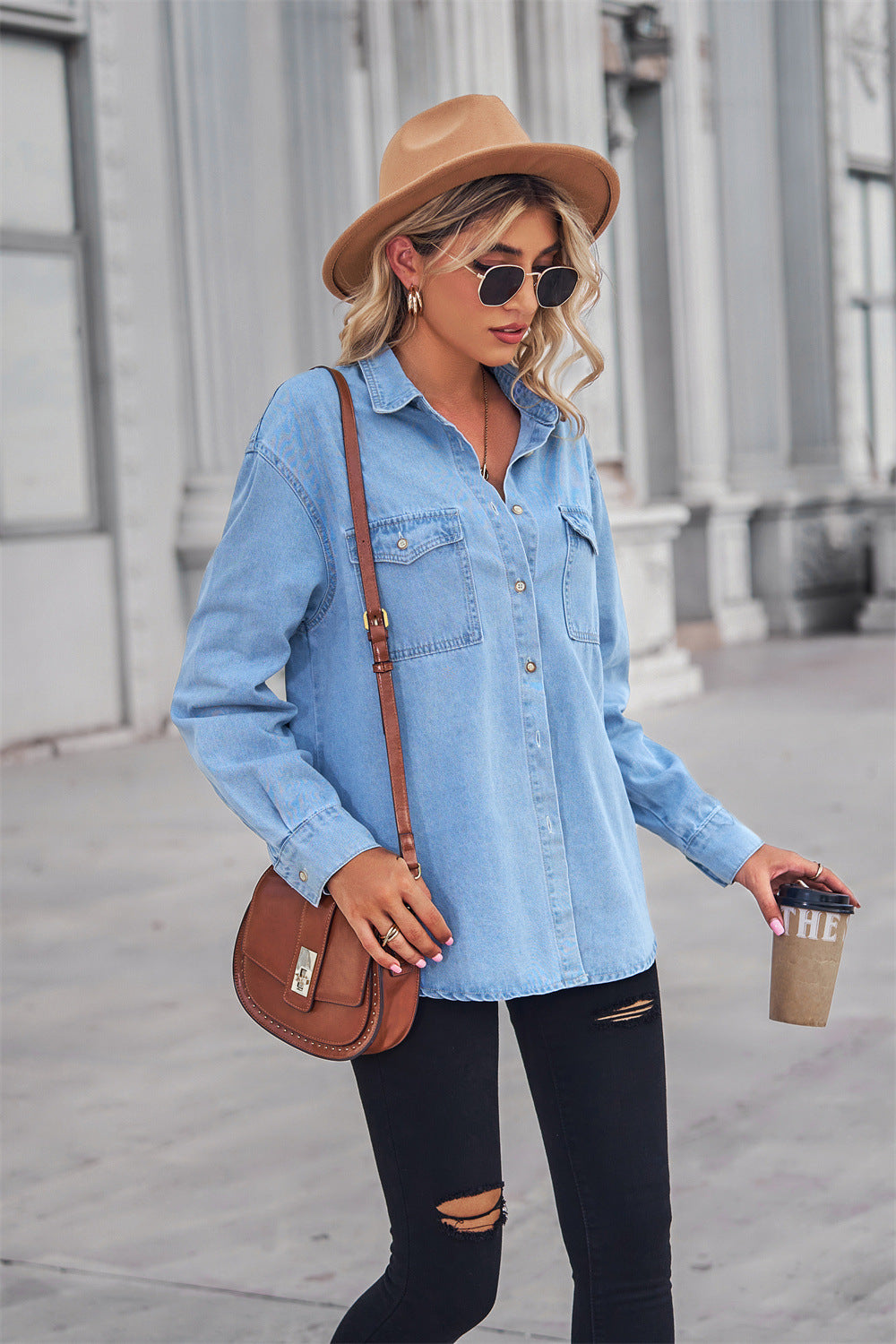 Collared Neck Button Down Denim