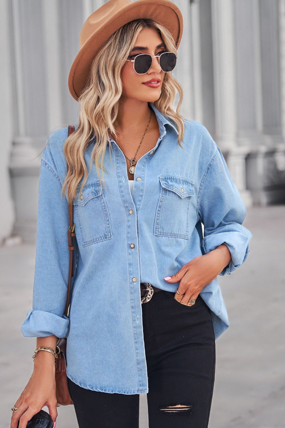 Collared Neck Button Down Denim