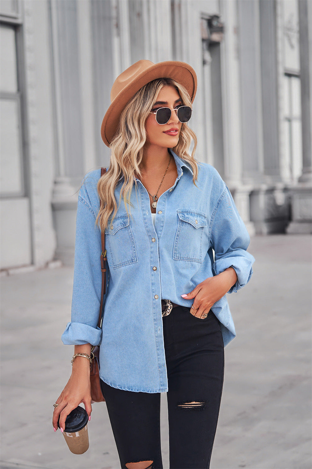 Collared Neck Button Down Denim