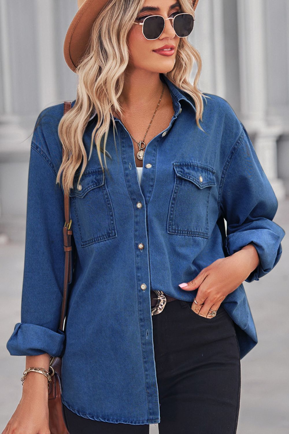 Collared Neck Button Down Denim