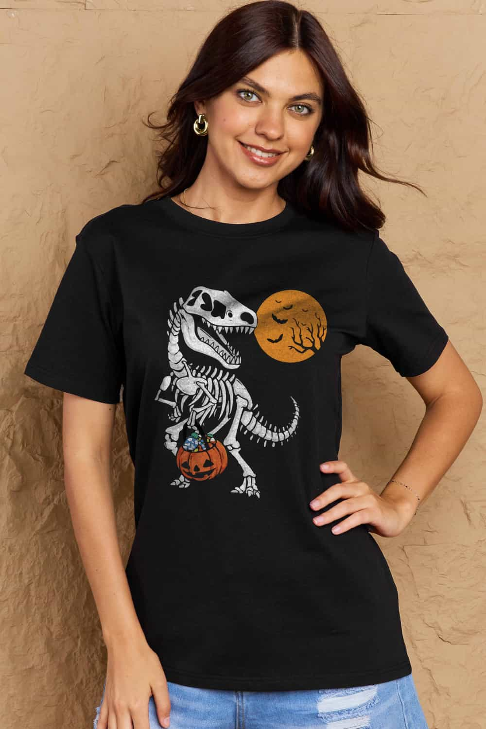 Simply Love Full Size Dinosaur Skeleton Graphic Cotton Tee