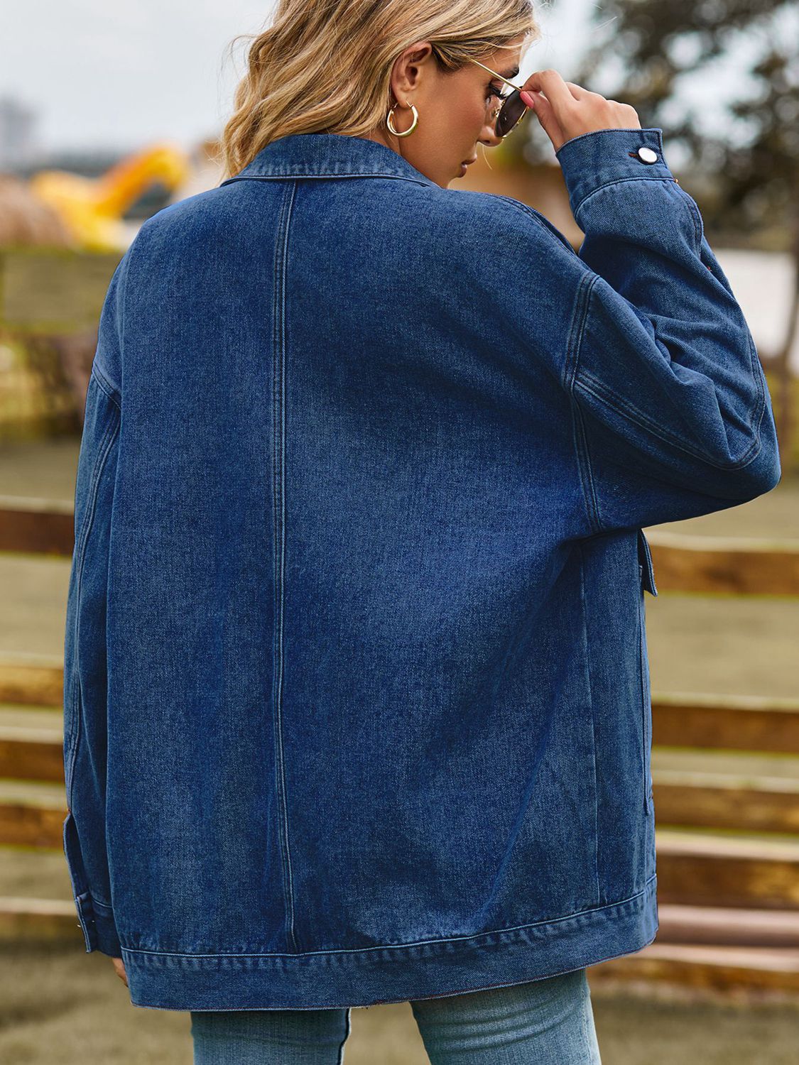 Dropped Shoulder Denim Jacket with Pockets