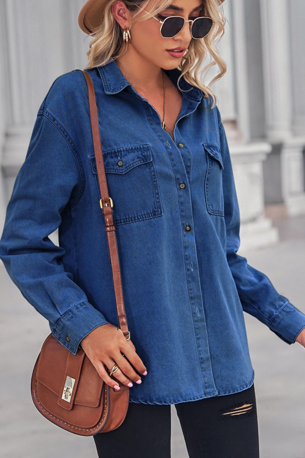 Collared Neck Button Down Denim