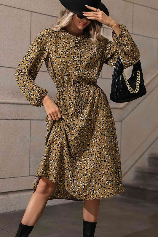 Printed Long Sleeve Midi Dress